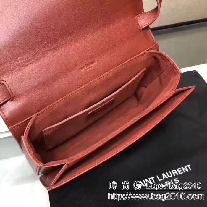 YSL聖羅蘭 米色亞麻帆布 幹邑色真皮挎包 正面翻蓋包 YAS1231